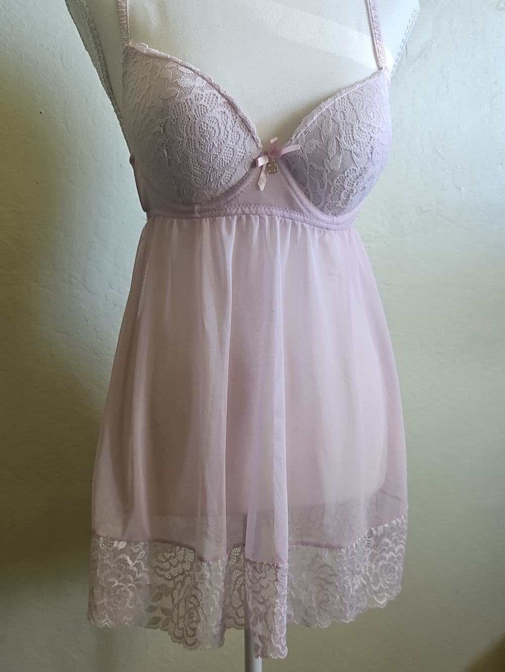 Daisy Fuentes Pale Pink Lace & Sheer Babydoll Chemise